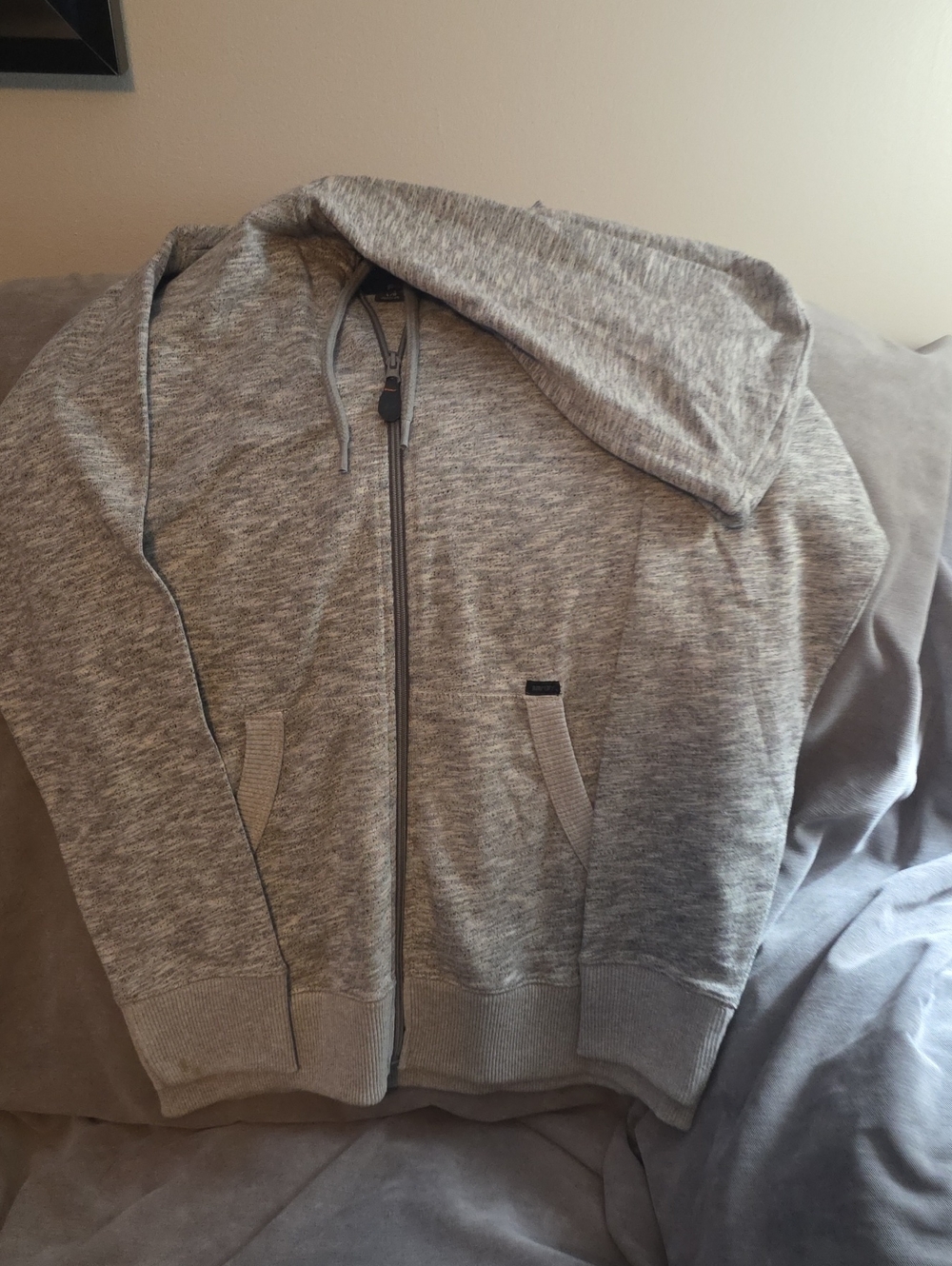 Men's Heather Light Gray Full-Zip Hooded Sweater